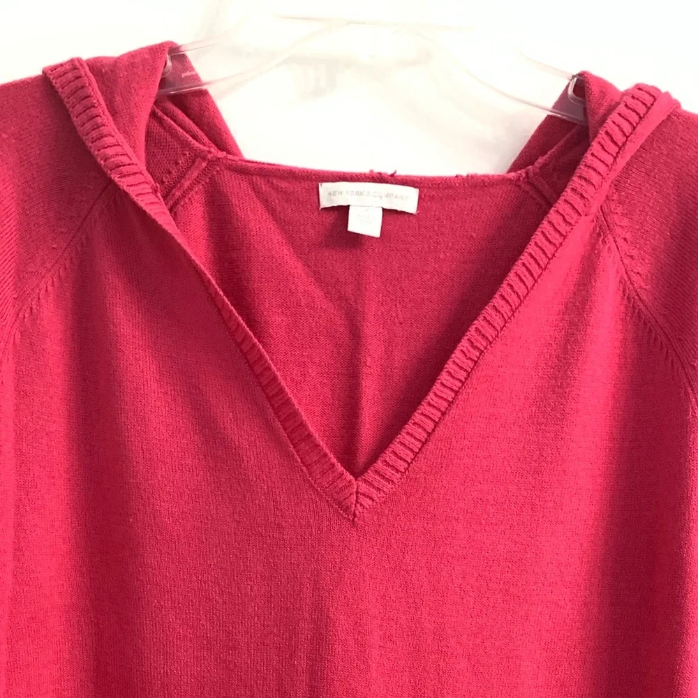 New York & Company Hot Pink Long Sleeve V-neck Pullover Sweater Hoodie Sz: Large - Picture 10 of 11